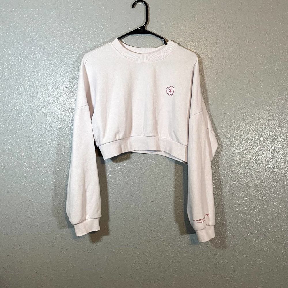 PLAYBOY Light Pink Cropped Heart Sweatshirt
